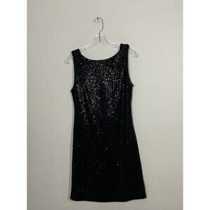 INC Medium Women’s Pin Up Black Sequin Low Back Dress Bow Retro Pin Up Shift